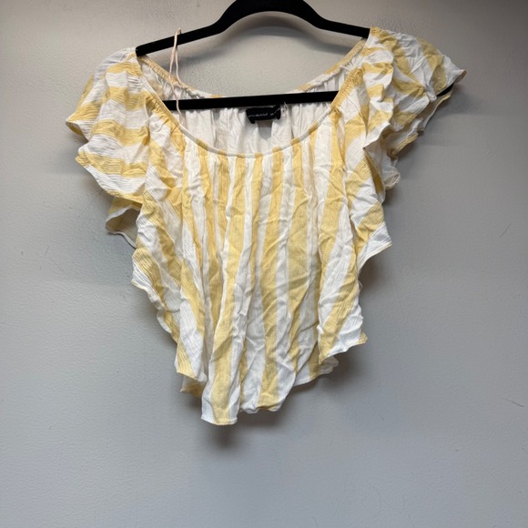 Mustard Seed Tops - Mustard Seed Striped Ruffle Crop Top Womens Small Yellow Excellent Boho 9378